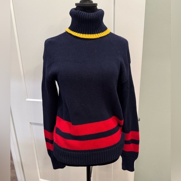 Polo Ralph Lauren Striped Turtleneck Sweater Navy Blue, Red &  Yellow cotton - Picture 1 of 9